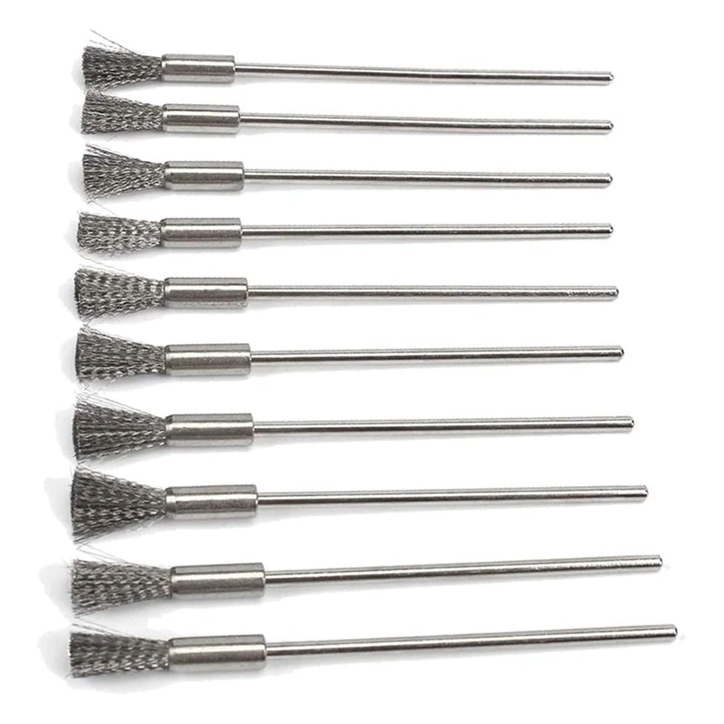 

10 Pieces Extended Wire Steel Pen Wire Brush Rust Paint Removal Bits Polishing Rotary Tools 3 MM Mandrel