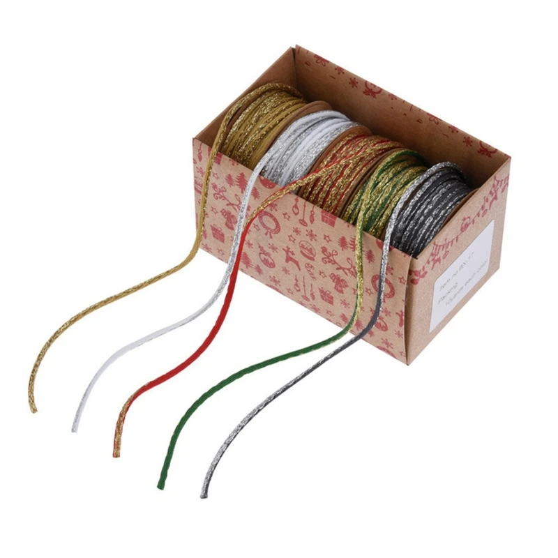 

P8DB Ribbon Golden Craft Ribbon for Christmas Holiday Gift Green Red Rope