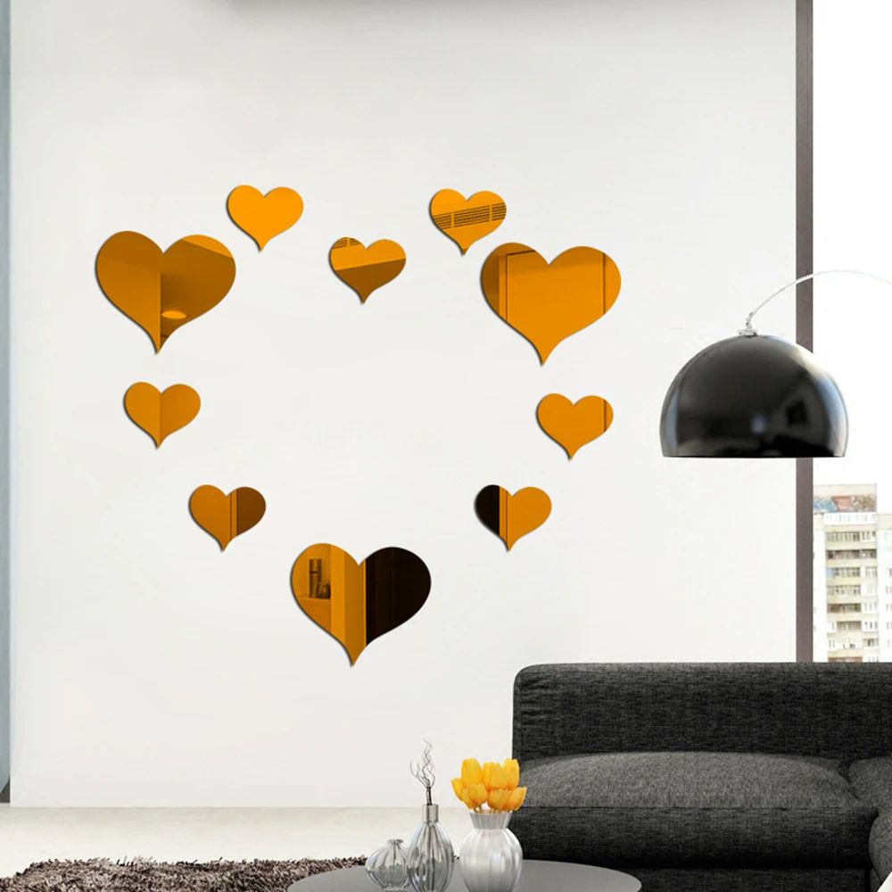 

1 Set Gold Silver 3d Heart Mirror Wall Sticker Wall Decoration For Diy Kids Room Home Decoration Party Wedding Decoration