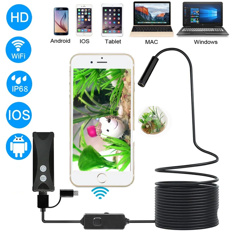 WIFI эндоскоп бороскоп для Android IOS Iphone USB Мини водонепроницаемая камера 8 мм жесткий