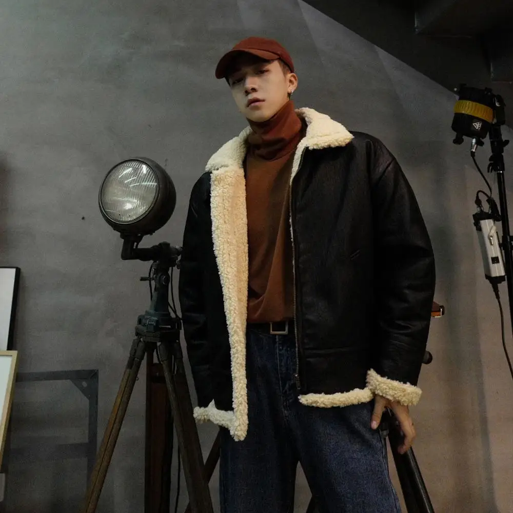 

2019 корейская версия мотоциклетная куртка пальто одежда Авиатор из овчины искусственная кожа замша Мужская теплая зимняя