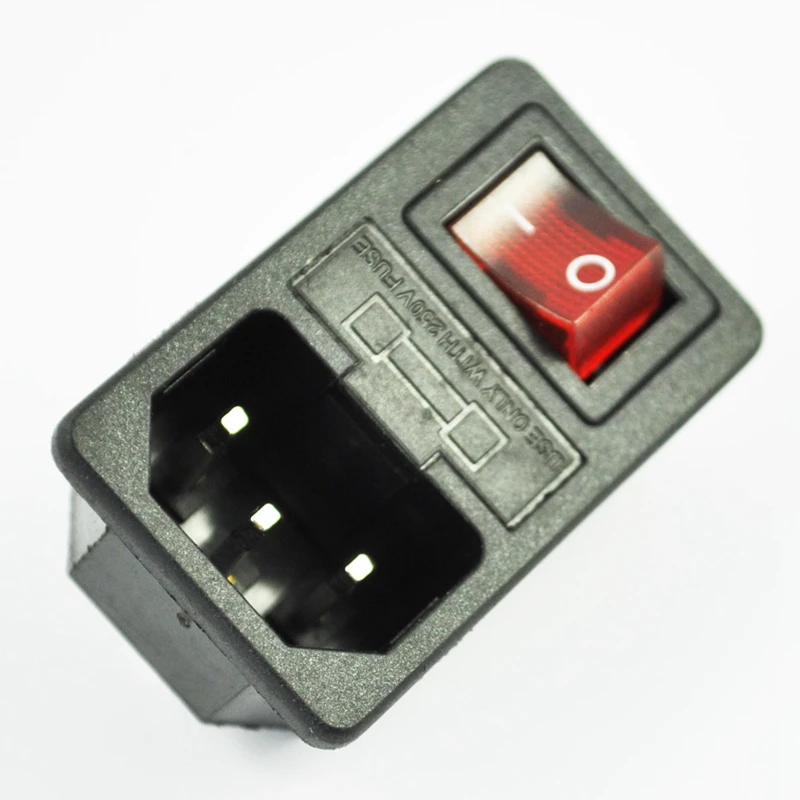 SODIAL(R) входное гнездо питания с выключателем предохранителя 10A 250V 3 Pin IEC320 C14 pin