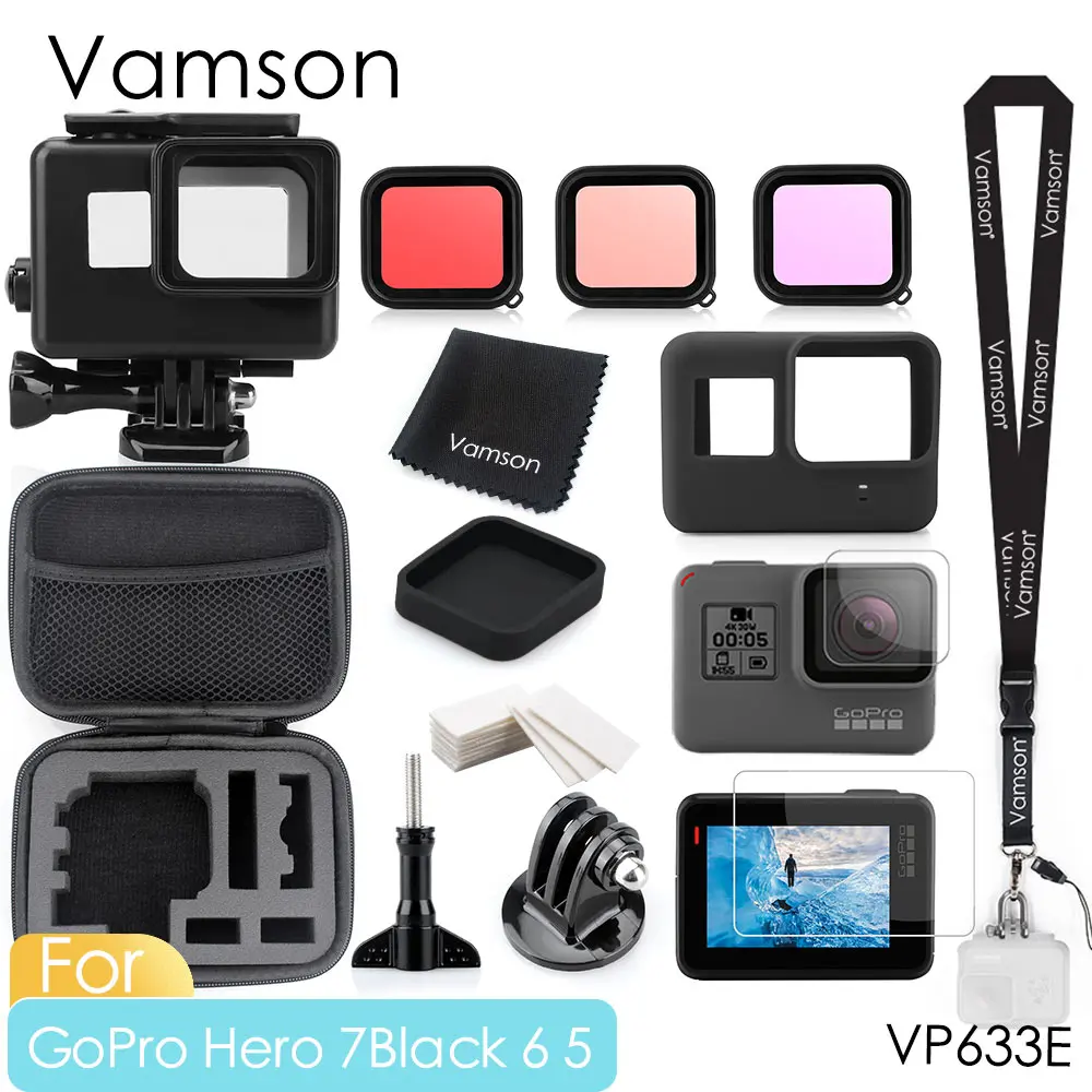 Vamson для Gopro Hero 7 6 5 черный комплект аксессуаров Водонепроницаемый защитный корпус чехол для дайвинга 60 м для Go pro 7 6 5 камера VP633 - Цвет: VP633E