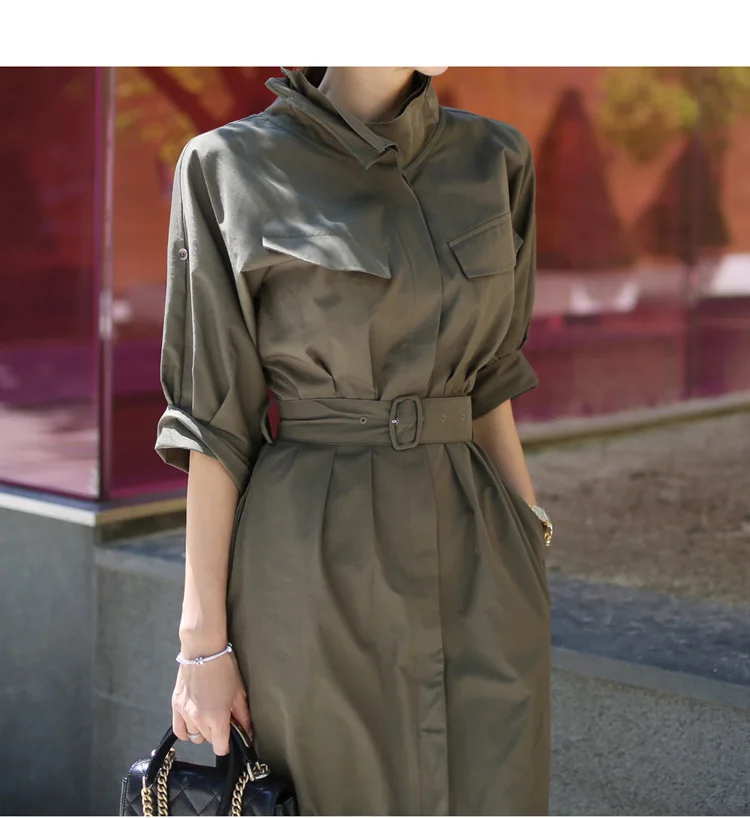 HAMALIEL/Новинка 2019 года осеннее женское офисное платье Модный армейский зеленый