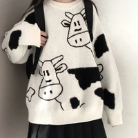 christmas cow sweater women clothing loose knitted kawaii clothes harajuku cropped jumper tops korean fashion long sleeve tops