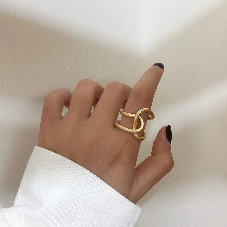 

Titanium Steel Adjustable Ring Women and Girl Simple Gold Color Twisted Stainless Steel Ring Matte Glossy 2 Style Ring