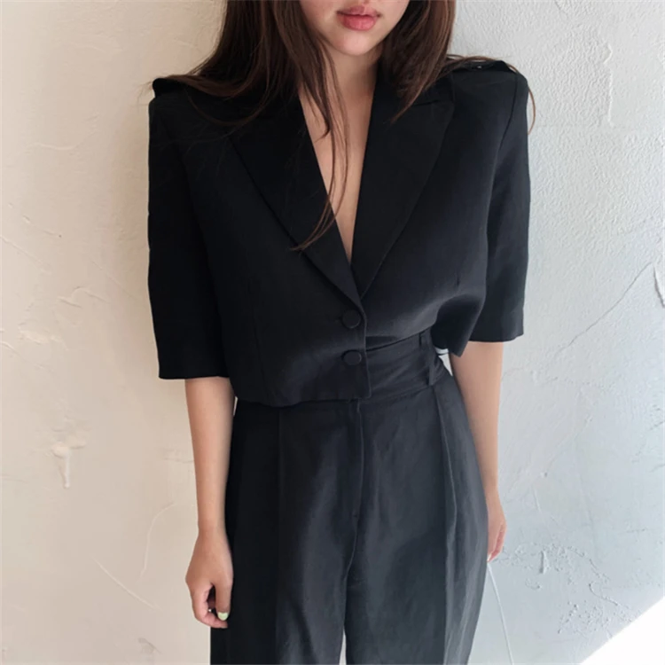 

Harajuku New Spring Summer Woman Sets 2 Piece Ankle-Length Wide Leg Pants High Waist Casual Single Breasted Suit