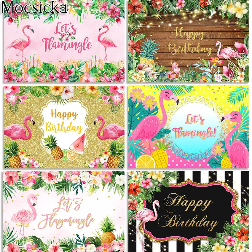 

Mocsicka Flamingo Party Backdrop Tropical Hawaiian Aloha Luau Birthday Party Baby Shower Decorations Photography Background