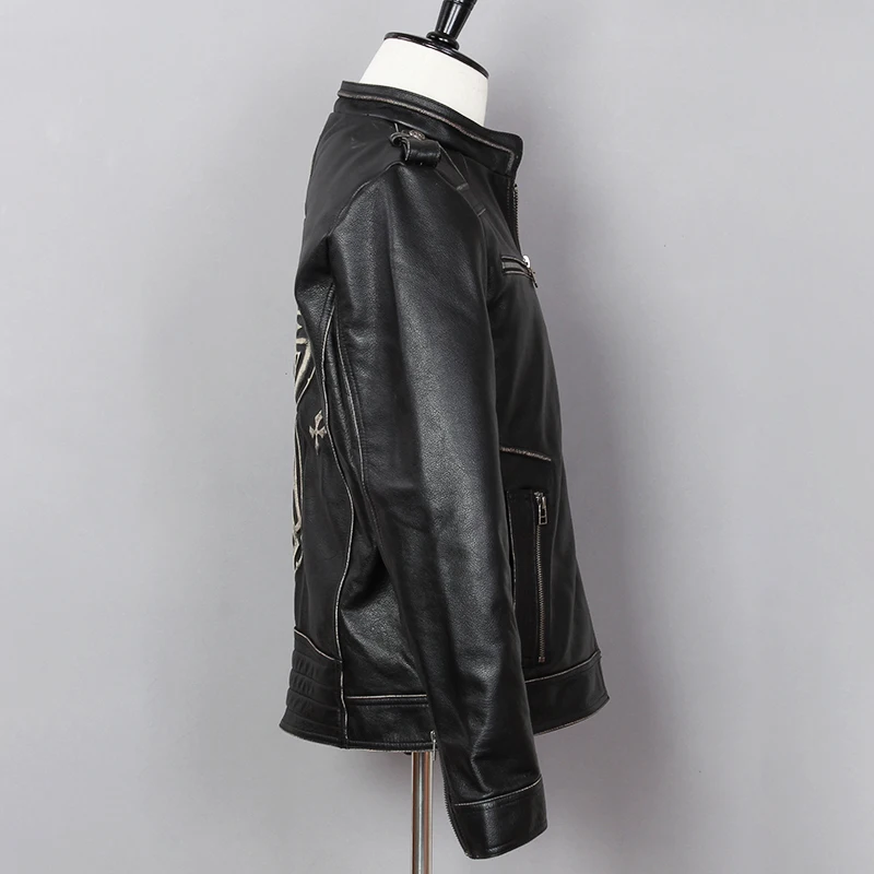 

2020 Vintage Black Men Motorcyclist Plus Size XXXXXL Genuine Cowhide Slim Fit Biker Leather Jacket FREE SHIPPING