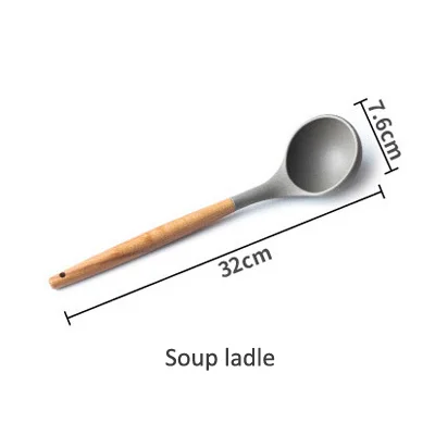 Soup ladle Ермакова деревянная ручка кухонная посуда для выпечки антипригарная термостойкая силиконовая щелевая скребок-ложка ковш щетка венчик - Цвет: Soup ladle