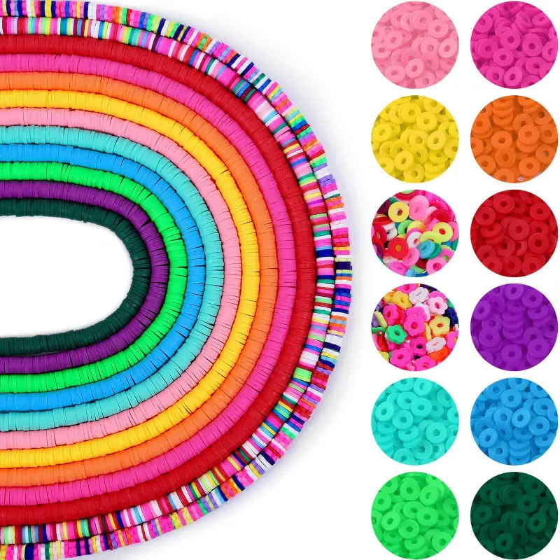 

Mixed Color Flat Round Polymer Clay Beads Loose Spacers Vinyl Disc Beads For DIY Jewelry Making Bracelet Necklace Supplies