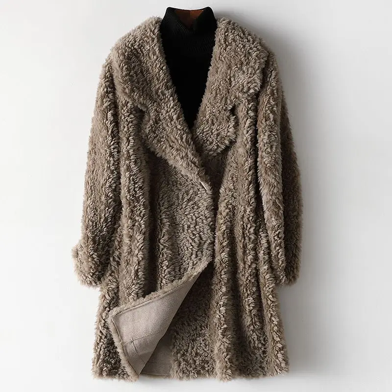 Female Long Composite Fur One Coat New Style Women 2020 Fashion Winter Jacket Autumn Elegant Solid Color Wool Sheep Shearer Coat