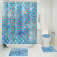34 pieces mermaid scale print shower curtain fish scale carpet cover toilet cover bath mat pad set bathroom curtain home decor