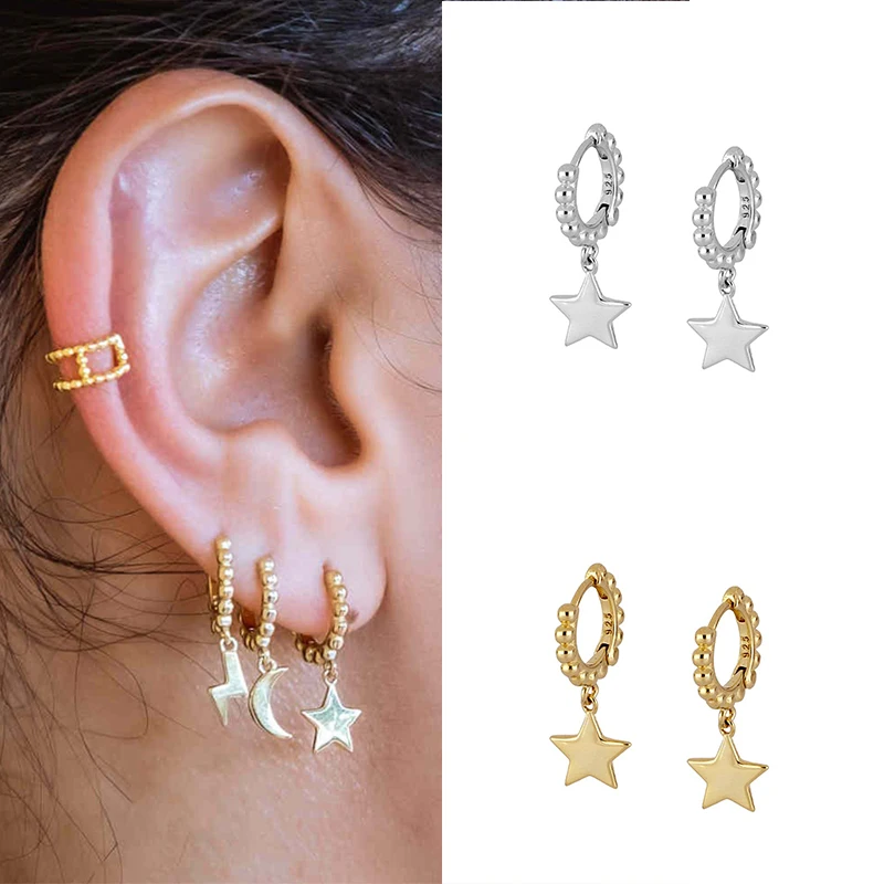 

ISUEVA Small Star Hoop Pendant Earrings For Women Gold Filled Round Beads Dangle Earring Gold Korean Jewelry Pendientes Gift