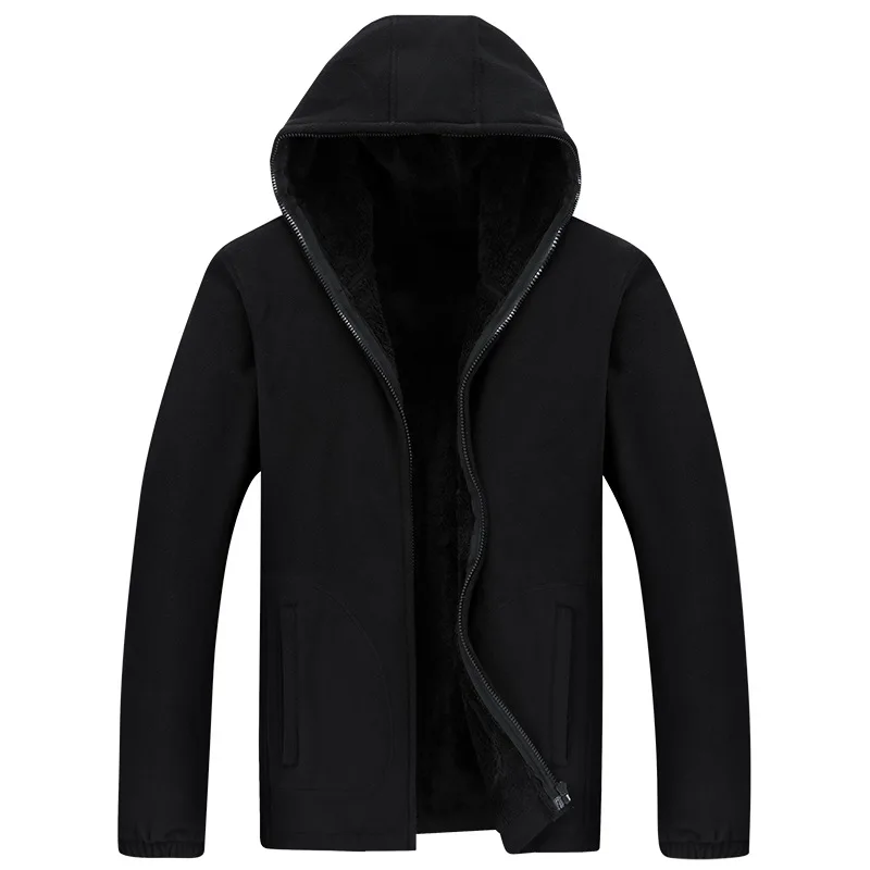 Дизайнерские XL 8XL зимние мужские флисовые повседневные куртки мужские теплые толстовки с капюшоном теплые пальто однотонная утепленная уличная одежда AF1563 - Цвет: Черный