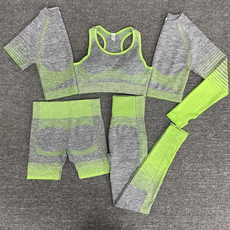 

5PCS Seamless Women Yoga Sets Sport Gym suits Wear Running Clothes women Fitness Sport Yoga Suit Long Sleeve yoga clothing