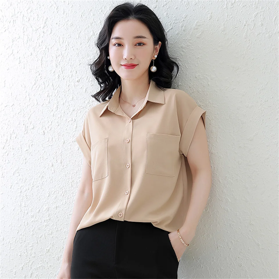 

Fashion Woman Blouses Short Sleeve Solid Chiffon Women Blouse Shirt Ladies Tops Feminine Blouses Women Female Blusas Camisa