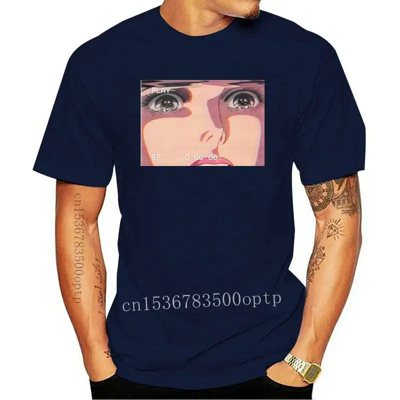 

New Sad Retro Anime Crying Eyes Vaporwave T-Shirt Short Sleeve Tshirt Casual Tees Tops Harajuku Streetwear Aesthetic Clothes