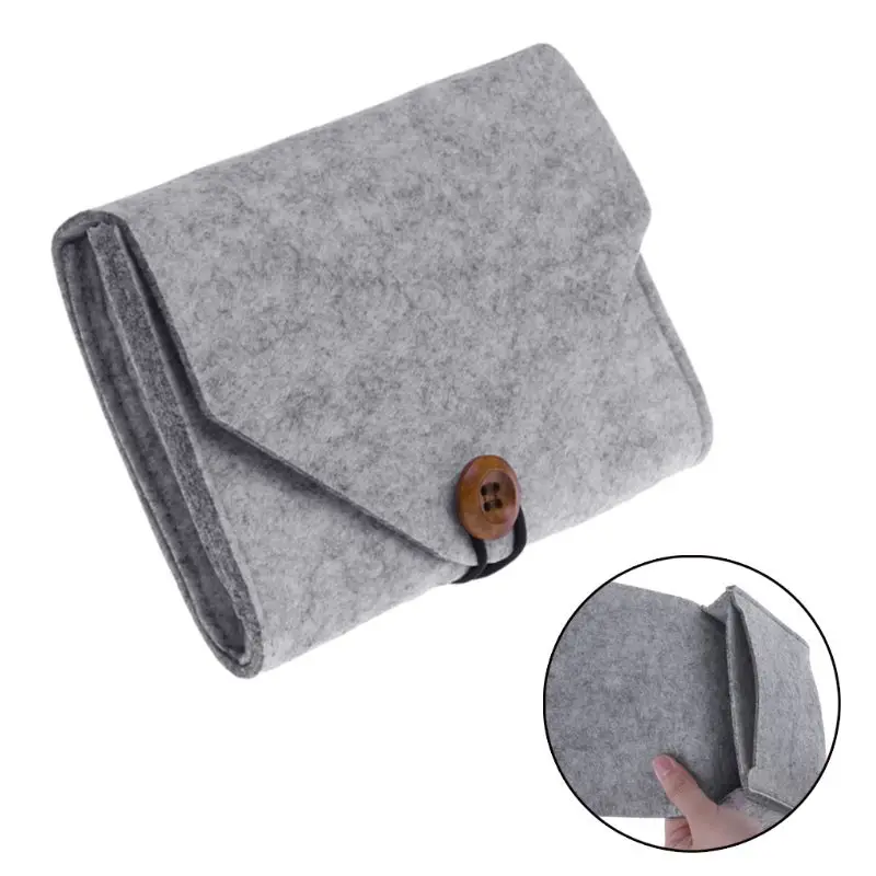 

New Felt Pouch Power Bank Storage Bag For Data Cable Mouse Travel Organizer 066F