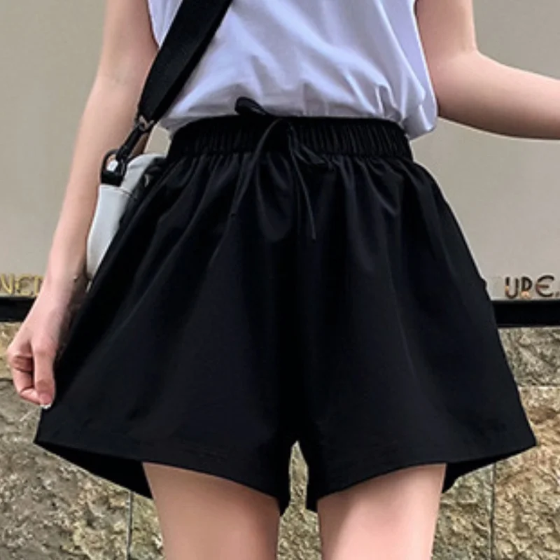 

Lace Up Wide Leg Pants Summer Women Solid Color Loose Shorts Trousers