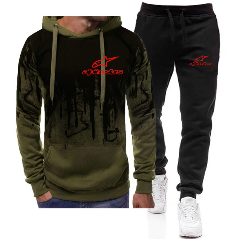 

Alpinestars Clothing Men's Fashion Tracksuit Casual Sportsuit Men Hoodies Sweatshirts Sportswear Star print Hoodies+Pant Men Set