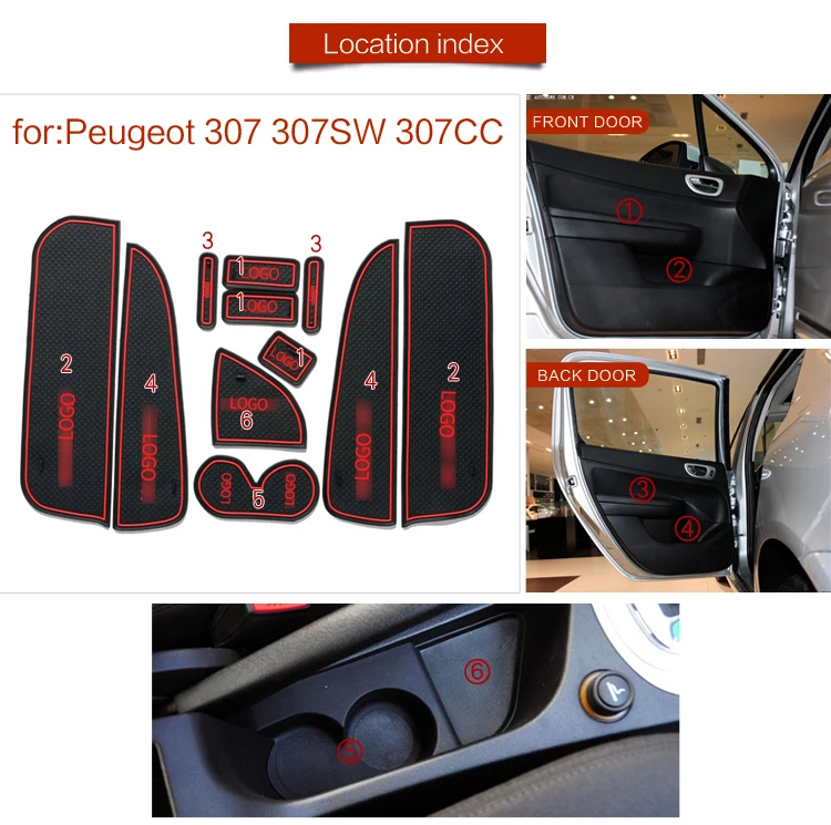 Слот для ворот для peugeot 307 308 508 2011- 307SW 307CC T9 508sw 508RXH внутренняя дверная накладка автомобильные подстаканники Нескользящие коврики