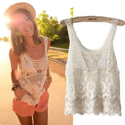 Женский летний богемный винтажный шикарный топ в стиле хиппи вязаный крючком