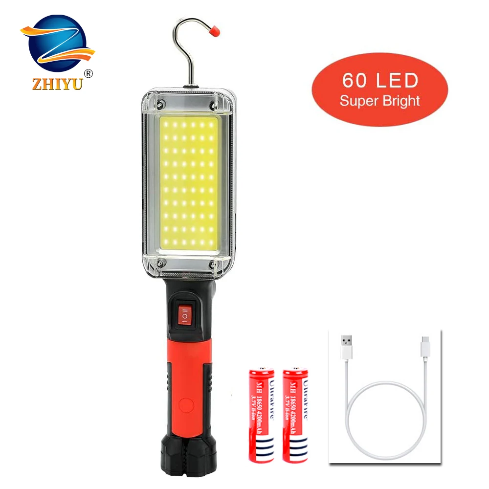 

LED COB Work Light with Magnetic Base and Hook Portable Rechargeable FlashLight with 18650 Batteries for Car Repair,Emergency