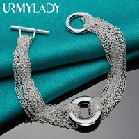 urmylady 925 sterling silver many chain round bracelet for woman men charm fashion wedding engagement party jewelry