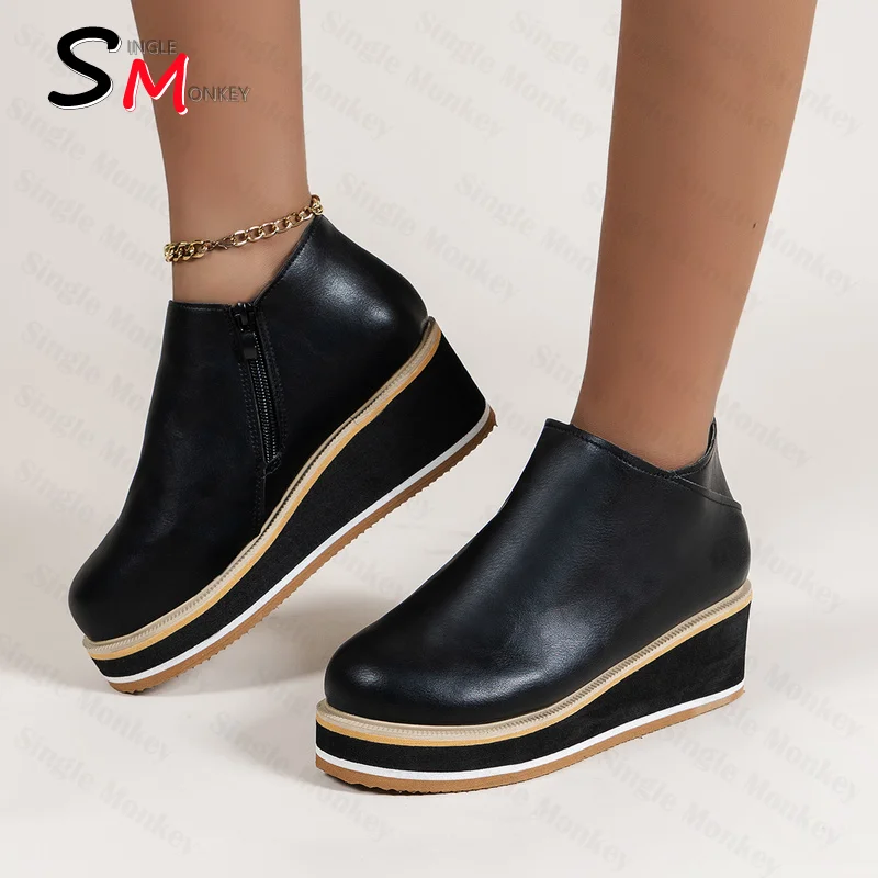

Wedges Casual Woman Shoes Spring Autumn Platform Loafers Ankle Fashion Vulcanized Shoes Designer Chunky Pu Leather Lady Zapatos