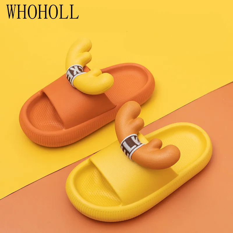 

WHOHOLL Home Slipper 2021 Summer Man Women Cute Antlers Thick Bottom Slipper Family Parents Children's Cute And Lovely Sandals