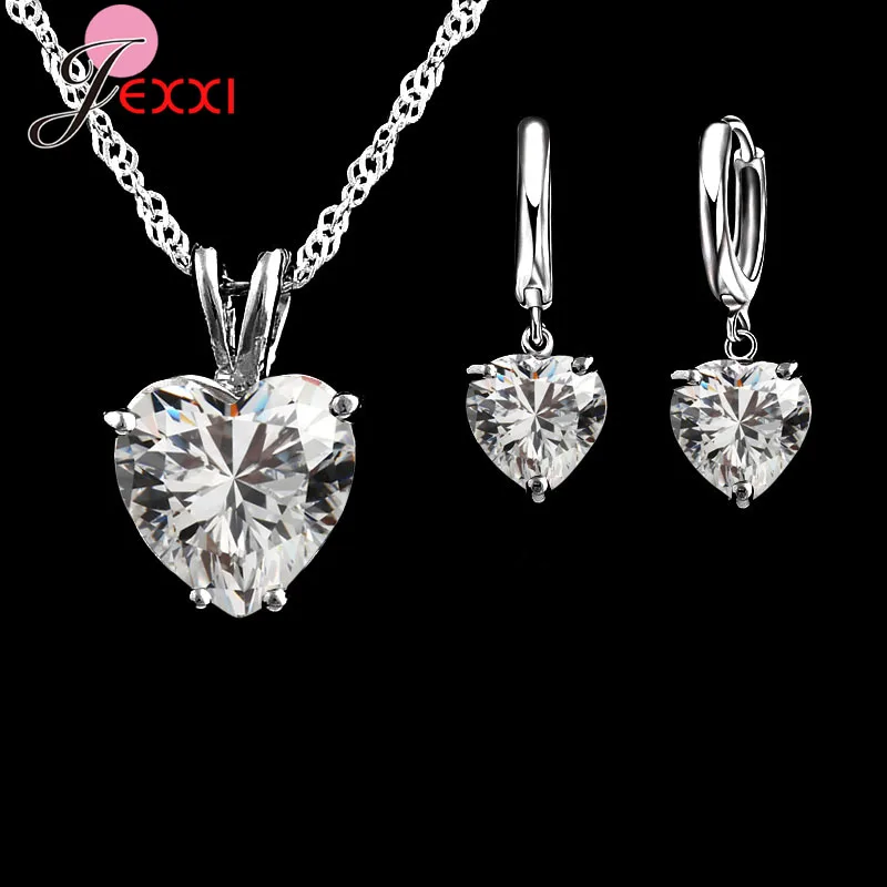 

Luxury Gorgeous 925 Sterling Silver Cubic Zircon Fashion Jewelry Set Heart-shaped Pendant Wedding Party Jewelry Gift