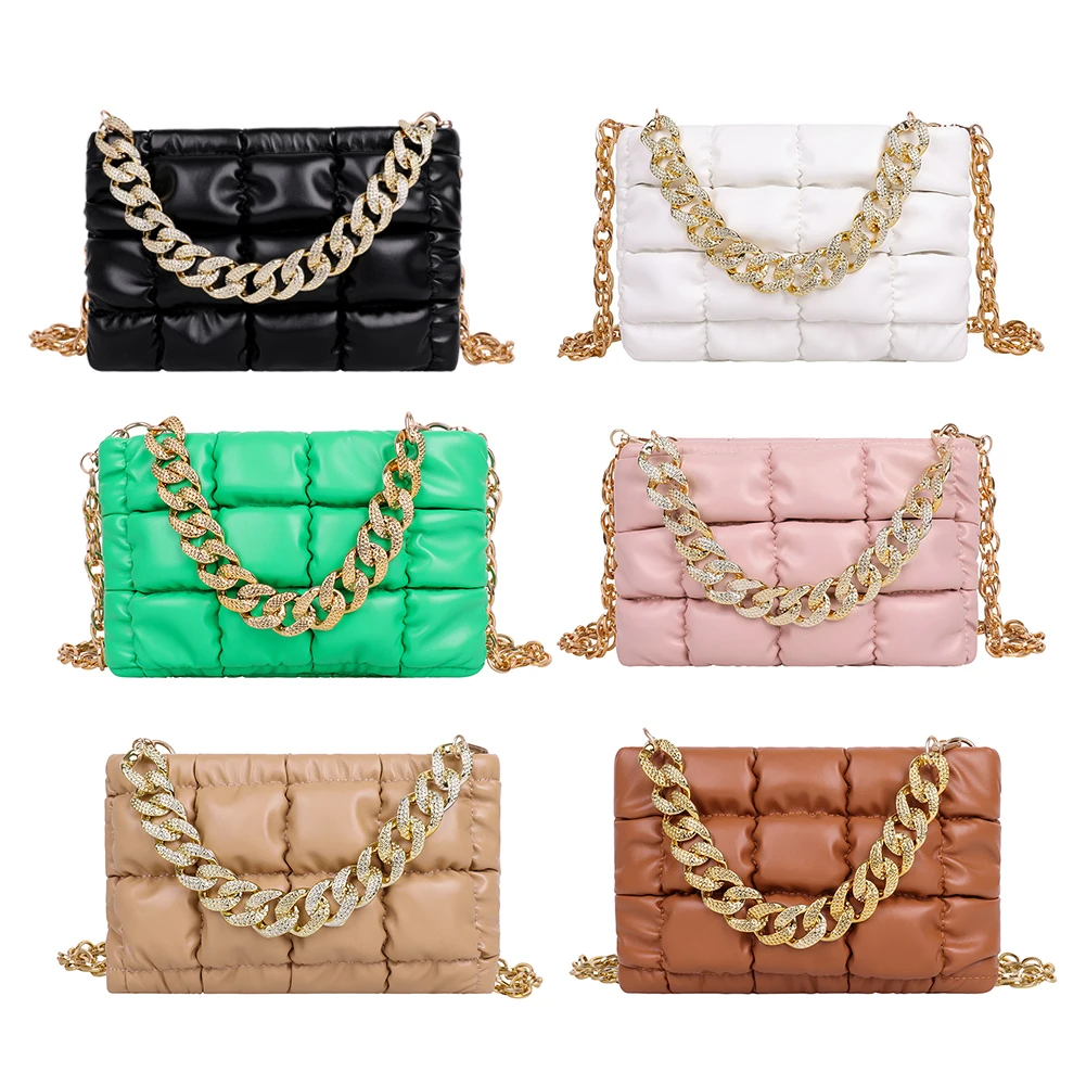 

Women Simple Chain Plaid Grid Single Shoulder Bag Female Casual Bags Daily Chain Shoulder Bag Brand Design