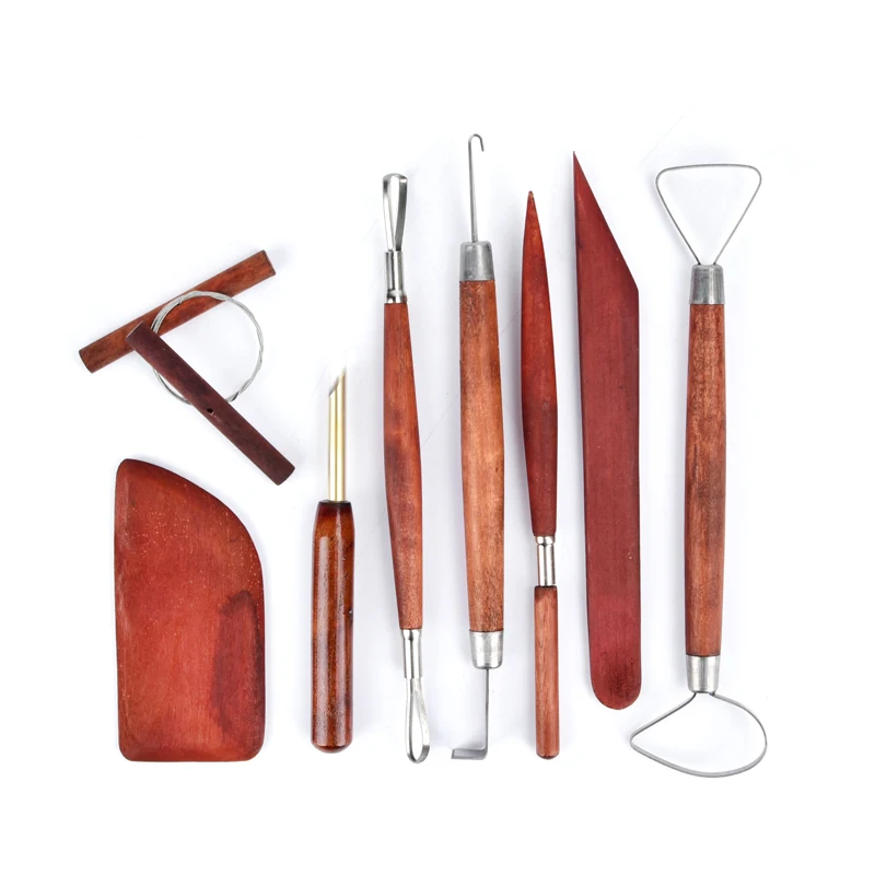 

Pottery tools imitation mahogany 8-piece set scraper steel needle pottery clay DIY trimming model punching clay sculpture tools