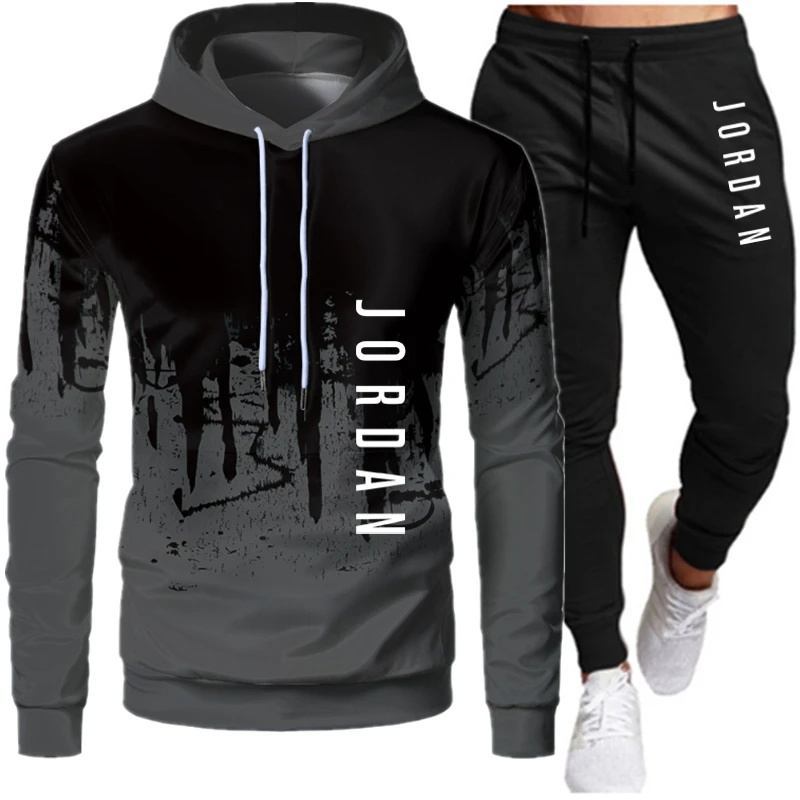 

2021 Hot Sale Men's Hoodie Suit Fashion Letter Printing Sports Suit Men's Suit Sports Two Piece Stitching Hoodie Sweatshirt