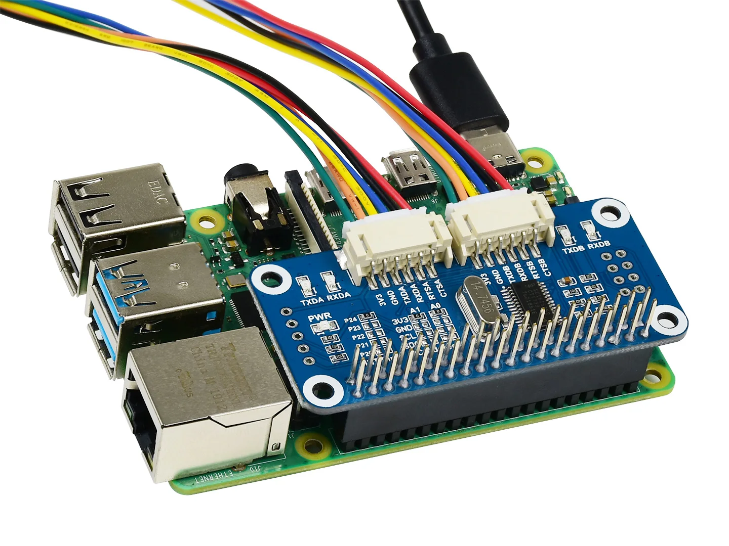 

Serial Expansion HAT for Raspberry Pi, I2C Interface, Provides 2-ch UART and 8 GPIOs