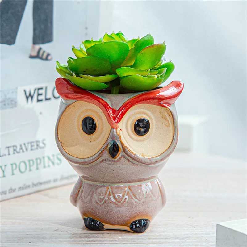 

6 Pcs/Set Flower Pot Mini Cartoon Owl Shape Ceramic Vase Decorative Craftwork for Home Sitting Room Office Garden Pots