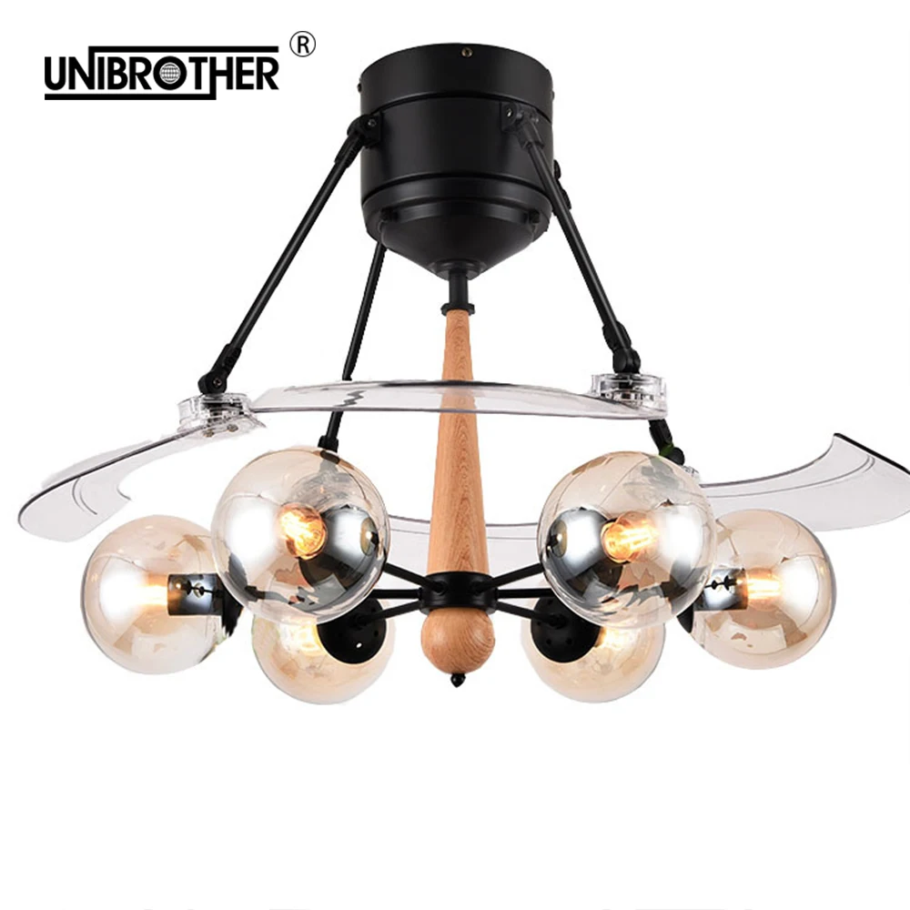 48 дюймов Невидимый потолочный вентилятор с светильник стеклянная лампа