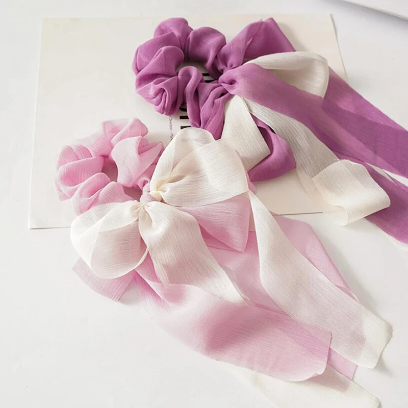 

Summer Chiffon Ribbon Hair Scrunchies Hair Ties Rope Women Elastic Hair Bands Scarf Ponytail Holder Girls Hair Accessories 2021