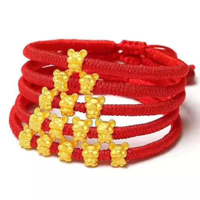 Золотой браслет Wufu Rat Transfer Bead из красной веревки талисман мышь зодиака женские и