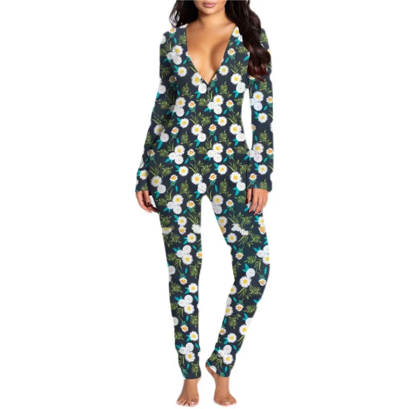 

2021 New Jumpsuit Romper Women V-neck Long Sleeve Bodycon Jumpsuit Women Butterfly Pattern Soft Jumpsuits
