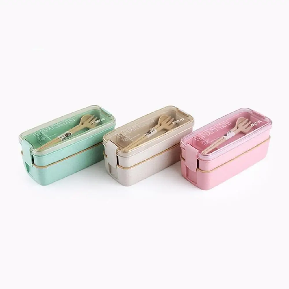 

900ml 3 Layers Lunch Box Bento Food Container Eco-Friendly Wheat Straw Material Microwavable Dinnerware Lunchbox 2020 New Vip