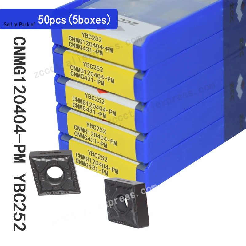

50pcs ZCC Carbide Tip CNMG120404-PM YBC252 Cnc Lathe Tool Tips CNMG 120404 PM For Medium Cut of Steel CNMG120404PM Black