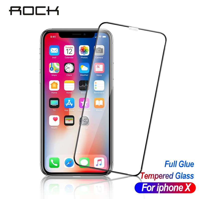 Rock полное клеевое закаленное стекло для iphone X XR защита экрана 9H Защитное Apple Xs Max S R