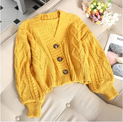 Женские осенне-зимние новые модные однотонные пеньковые веревки кардиган свитер