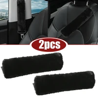 2x car interior sheepskin comfortable soft seat belt cover shoulder strap padded cushion headrest black car accessories