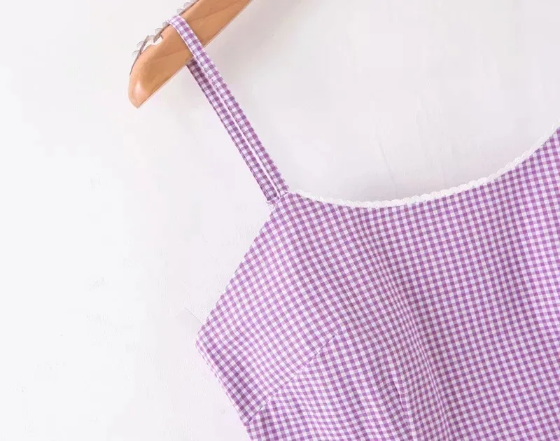 Винтажное клетчатое кружевное мини-платье на бретельках летние женские