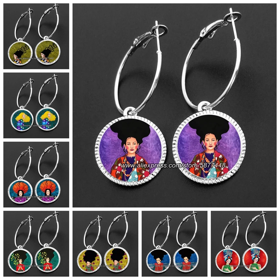 

Модные женские Современные висячие серьги-петли для фотографий с узором для девушек красота стекло кабошон ручной работы висячие серьги