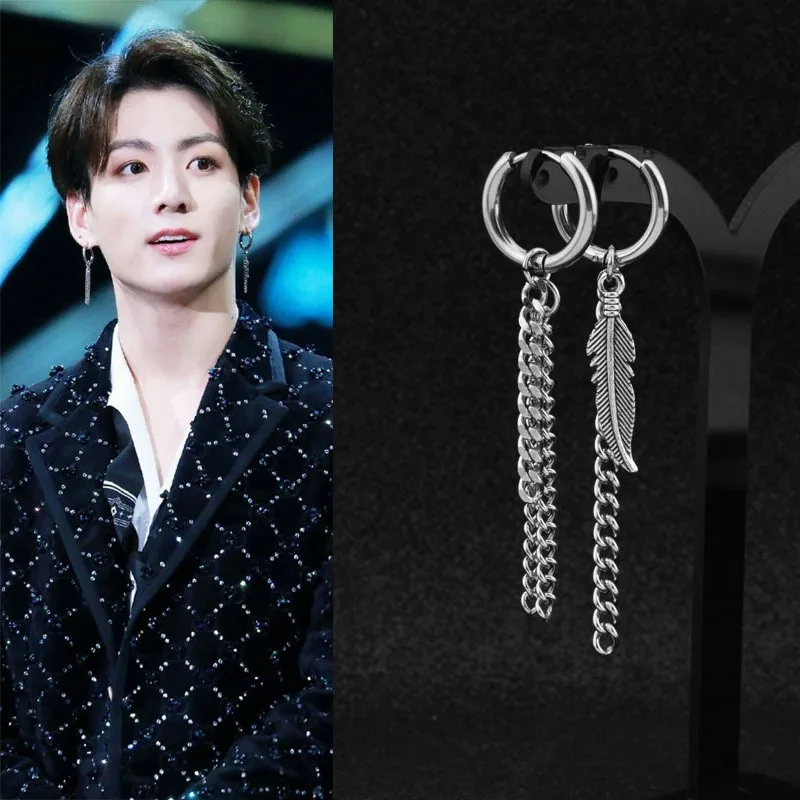 

KPOP Wholesale Idol Bangtan Boys JK Jung Kook Wing Tassel DNA Earrings Friendship Jewelry Party Gift Metal Earring