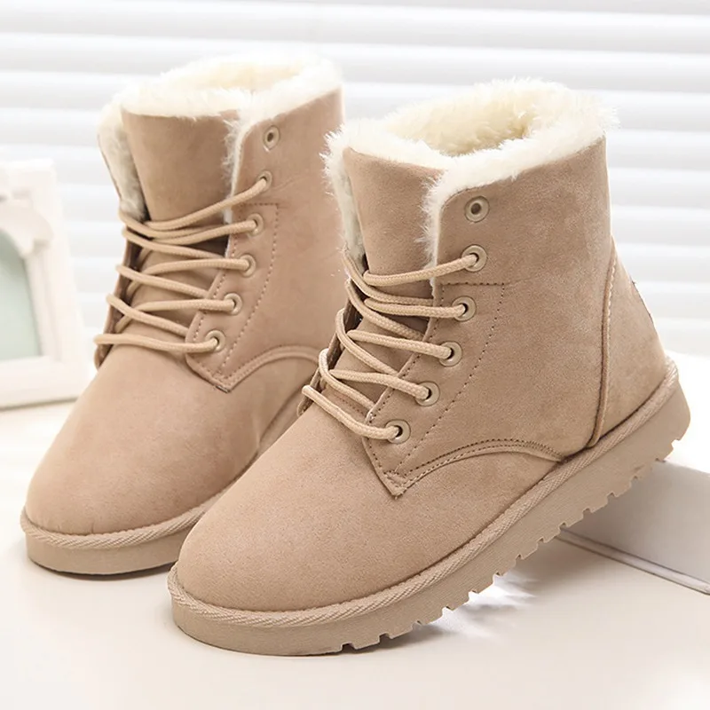 

Winter Warm Snow Boots High Top Cotton Shoes Lace Up Faux Suede Thick Plush Female Winter Shoes Ladies Ankle Boots